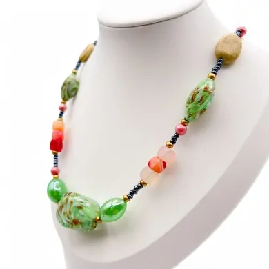 RIVERA | Halskette mit grünen Perlen und Aventurin | Murano-Store
