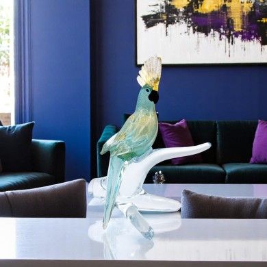 ROMEO | Loro de cristal Celeste con hoja de oro | Murano-Store