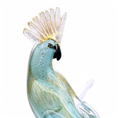 ROMEO | Loro de cristal Celeste con hoja de oro | Murano-Store