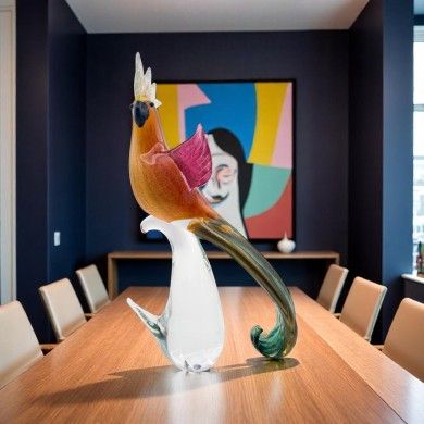 BINTI | Sculpture perroquet en verre avec feuille d'or | Murano-Store