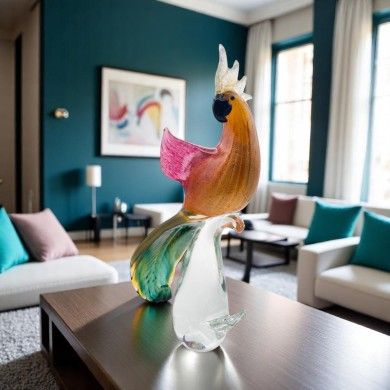 BINTI | Escultura de papagaio em vidro com folha de ouro | Murano-Store
