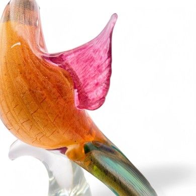 BINTI | Scultura Pappagallo in vetro con foglia oro | Murano-Store