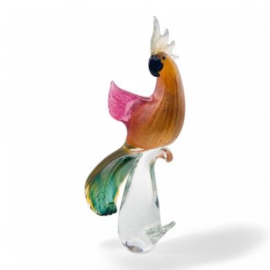 BINTI | Escultura loro de cristal con hoja de oro | Murano-Store