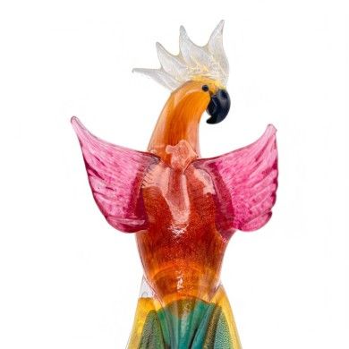 BINTI | Sculpture perroquet en verre avec feuille d'or | Murano-Store