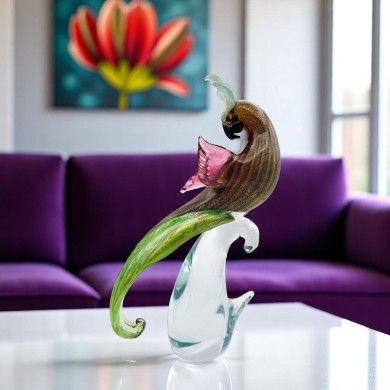 ALEX | Escultura Loro Ámbar y pan de oro | Murano-Store