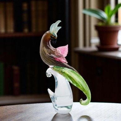 ALEX | Escultura Loro Ámbar y pan de oro | Murano-Store