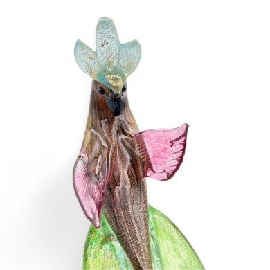 ALEX | Escultura Loro Ámbar y pan de oro | Murano-Store