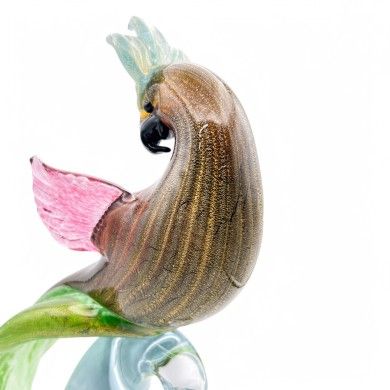 ALEX | Escultura Loro Ámbar y pan de oro | Murano-Store