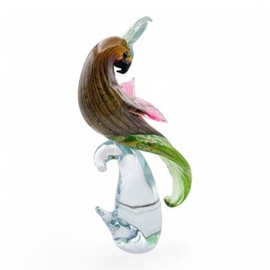 ALEX | Escultura Loro Ámbar y pan de oro | Murano-Store