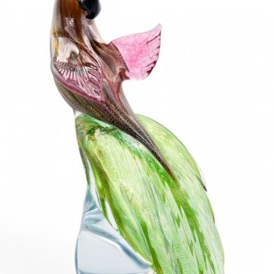 ALEX | Escultura de papagaio Âmbar e folha de ouro | Murano-Store