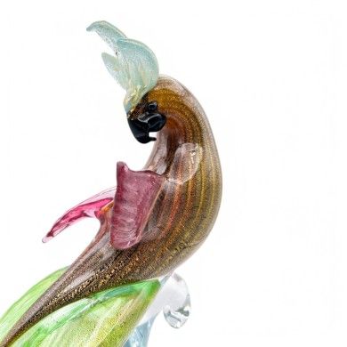 ALEX | Parrot Sculpture Amber and gold leaf | Murano-Store