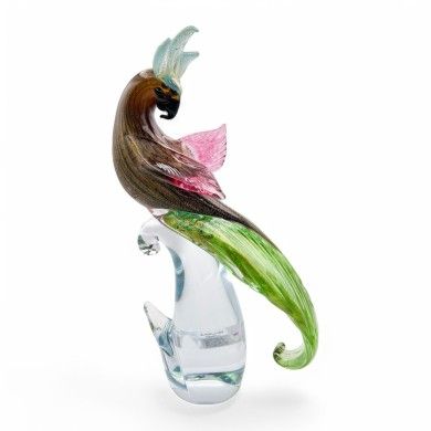 ALEX | Escultura de papagaio Âmbar e folha de ouro | Murano-Store