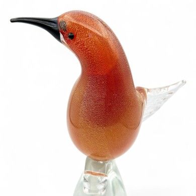 CESARE | Colibrí en vidrio ámbar con pan de oro | Murano-Store