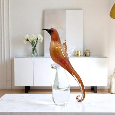 CESARE | Colibrí en vidrio ámbar con pan de oro | Murano-Store