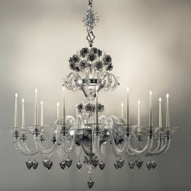 LEVANTE | Lustre de luxe en cristal avec fleurs fumées | Murano-Store