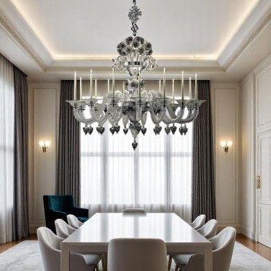 LEVANTE | Lustre de luxe en cristal avec fleurs fumées | Murano-Store