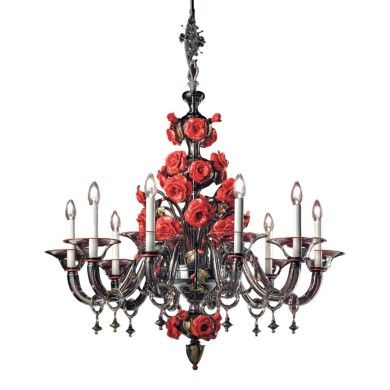 ROSETO | Lustre floral de luxe avec roses rouges | Murano-Store