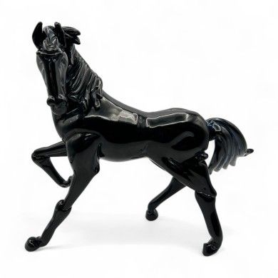 SPIRIT | Cavallo in vetro pastello nero lucido | Murano-Store