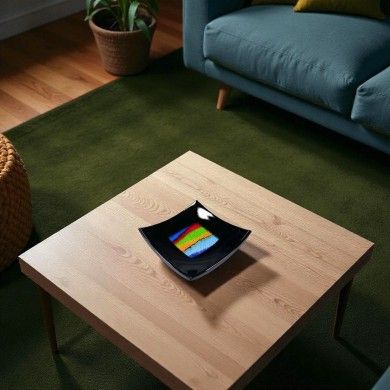 CARLOS | Schwarze Untertasse mit mehrfarbiger Dekoration | Murano Store