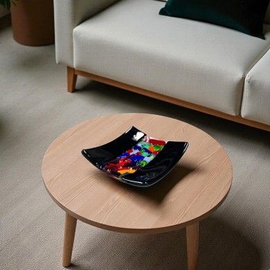 SASSO | Soucoupe noire avec décoration colorée en Sassi | Murano Store