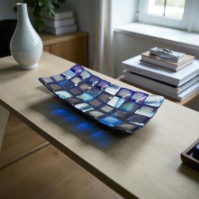 RUBIK | Kariertes Tablett Blau Blau | Murano Store