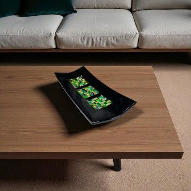 PITAGORA | Black Tray with Green and Gold Mosaic | Murano Store
