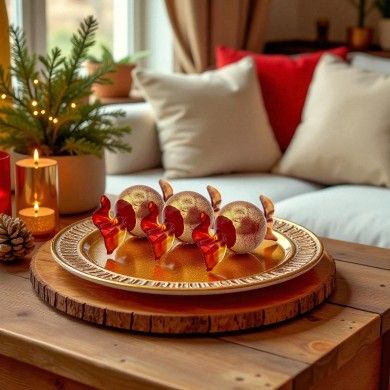VENERE | Caramelos de vidrio soplado rojo y dorado | Adornos de Navidad