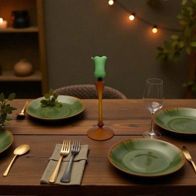 MALIA, portacandele a stelo lungo Verde satinato | Murano Store