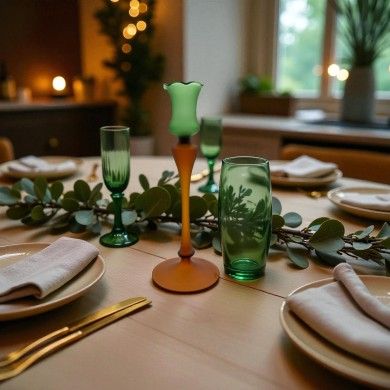 MALIA, portacandele a stelo lungo Verde satinato | Murano Store