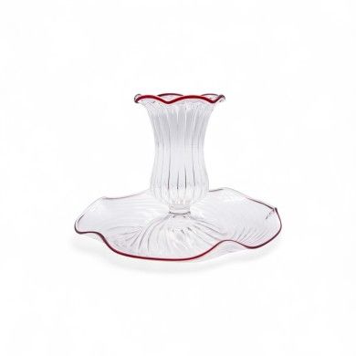 FLAVIA, candelabro bajo 'rigadin' con hilo rojo | Murano Store
