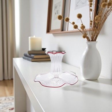 FLAVIA, candelabro bajo 'rigadin' con hilo rojo | Murano Store