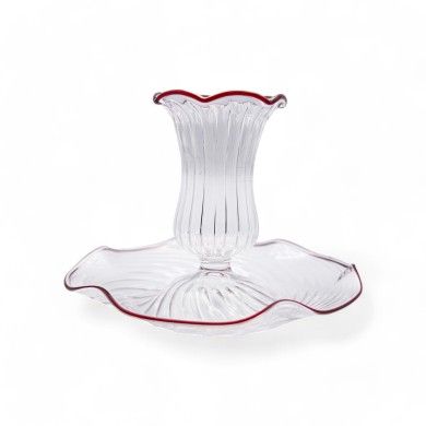 FLAVIA, candelabro bajo 'rigadin' con hilo rojo | Murano Store