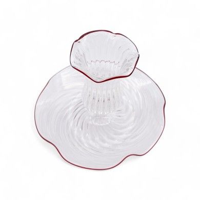 FLAVIA, candelabro bajo 'rigadin' con hilo rojo | Murano Store