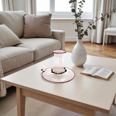 AMANDA, portavelas de vidrio soplado con borde rojo | Murano Store