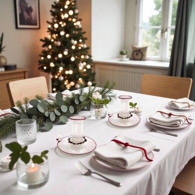 AMANDA, portavelas de vidrio soplado con borde rojo | Murano Store