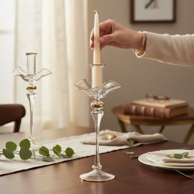 LAVINIA, bougeoir en verre soufflé avec fil d'or | Murano Store