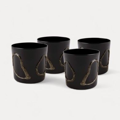 INCANTO | Conjunto de 4 copos de vidro soprado preto com decoração dourada