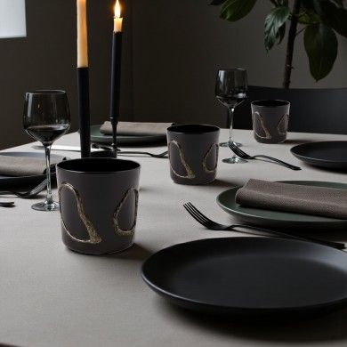 INCANTO | Set 4 Bicchieri in Vetro Soffiato Nero decorati in Oro