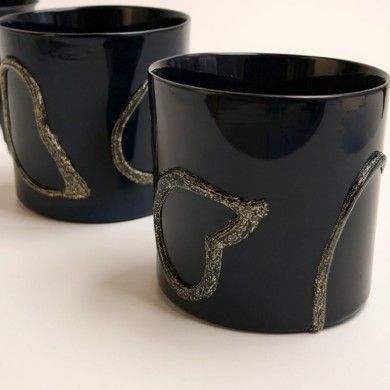 INCANTO | Set of 4 Black Blown Glass Tumblers Decorated in Gold