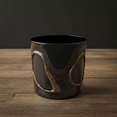 INCANTO | Conjunto de 4 copos de vidro soprado preto com decoração dourada