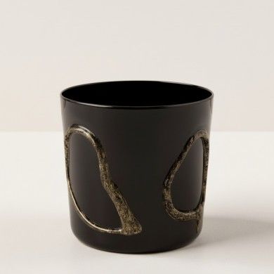 INCANTO | Set de 4 Vasos de Vidrio Soplado Negro Decorado en Oro