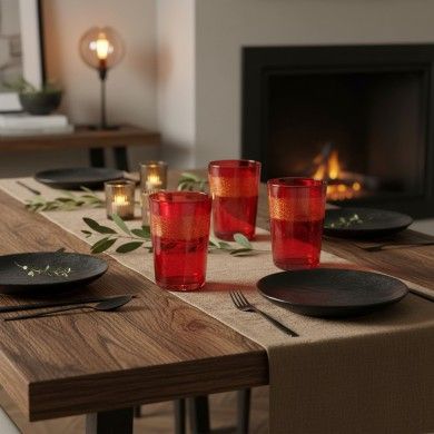 DOGE | Set 4 Bicchieri da tavola rossi e oro | Murano Store