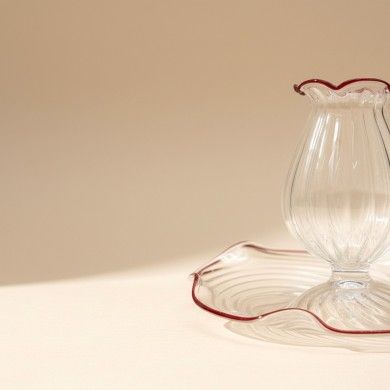 GIULIA, blown glass candle holder with red rim | Murano Store