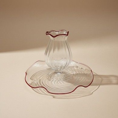 GIULIA, blown glass candle holder with red rim | Murano Store