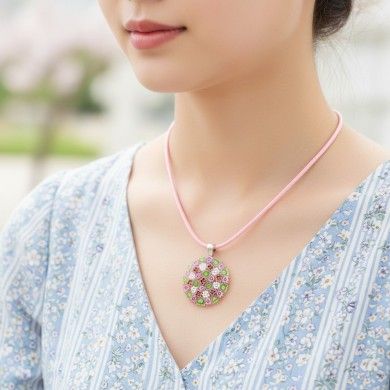 LUNIKA | Millefiori Murrina Pendant | Green Rose | Murano-Store