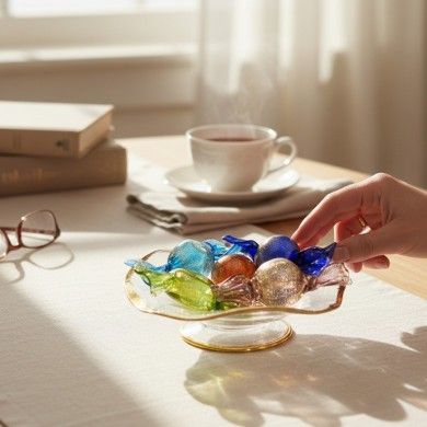 VENERE | Caramelo con hoja de oro | Cristal de Murano | Murano-Store