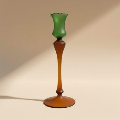 MALIA, porta-velas com haste longa Verde acetinado | Murano Store