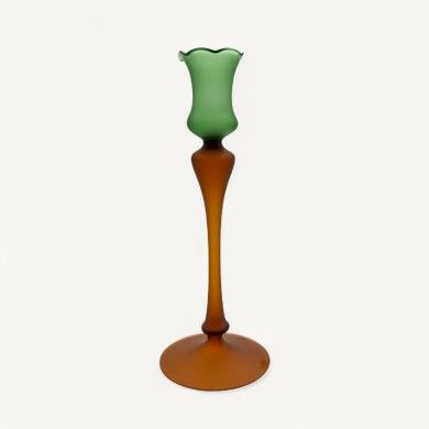 MALIA, porta-velas com haste longa Verde acetinado | Murano Store