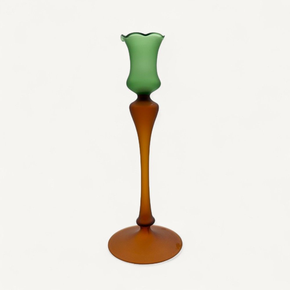 MALIA, porta-velas com haste longa Verde acetinado | Murano Store