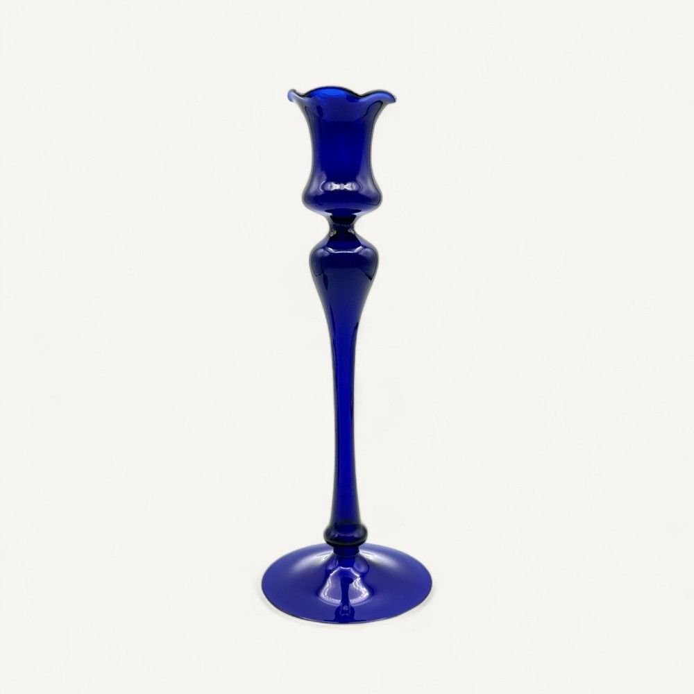 DALIA, portavelas alto de cristal soplado azul | Murano Store